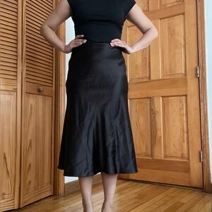 Satin Black Midi Skirt